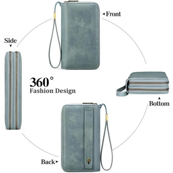 Clutch RFID Blocking Leather Wristlet Purse Large Capacity Credit Card Holder - Picture 5 of 7